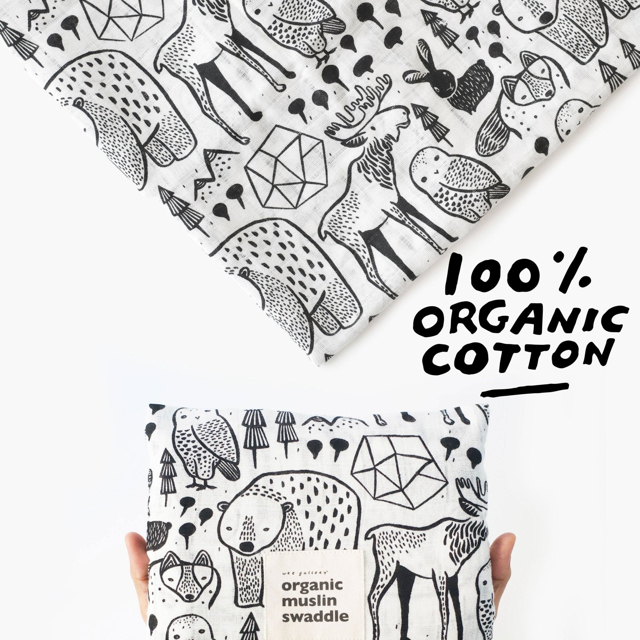 Organic Cotton Muslin Swaddle for Baby - Nordic Woodland Animals