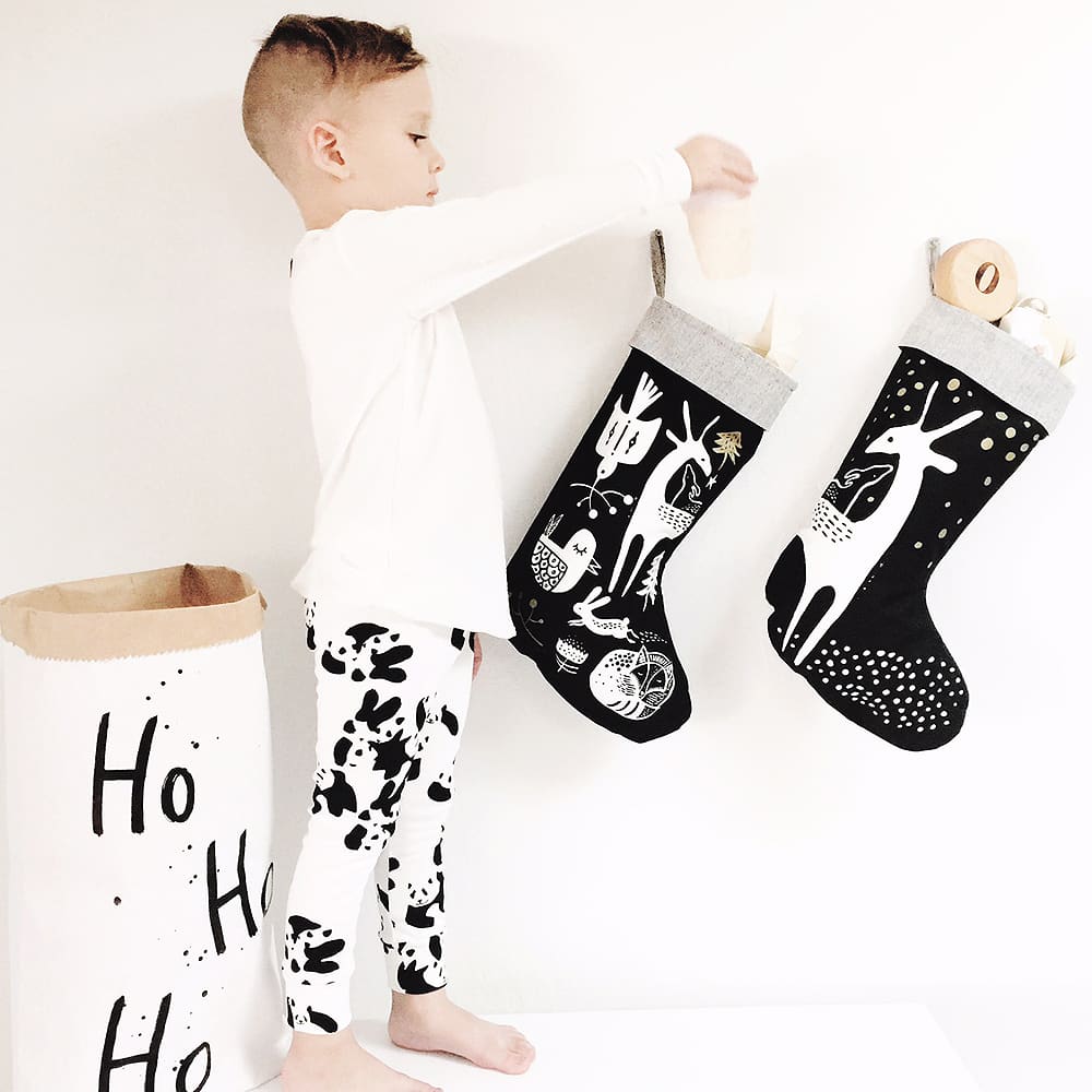 Winter Animals Stocking - Black on White - Wee Gallery | High-Contrast Newborn & Baby Developmental Toys & Gifts