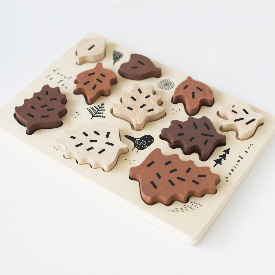 Wooden Tray Puzzle - Count to 10 Leaves Puzzle Blue Ribbon   