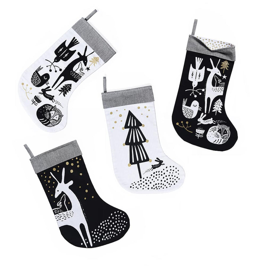 Winter Animals Stocking - White on Black - Wee Gallery | High-Contrast Newborn & Baby Developmental Toys & Gifts