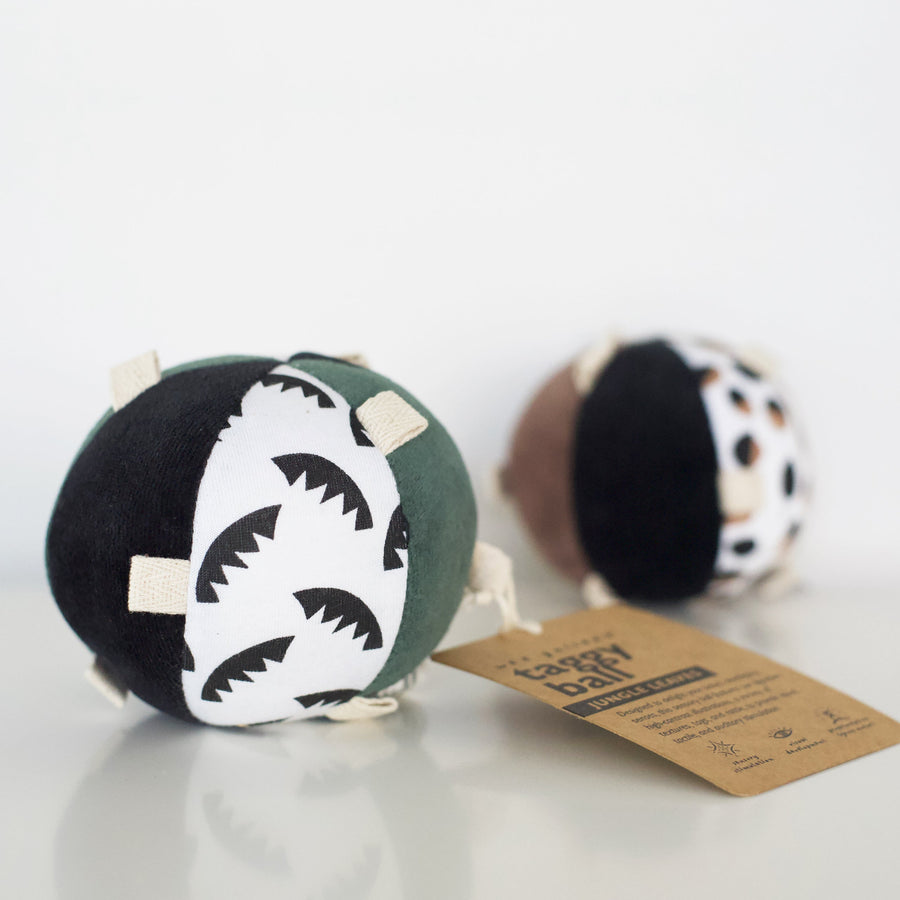 Taggy Ball with Rattle - Jungle Leaves Toys Wee Gallery   