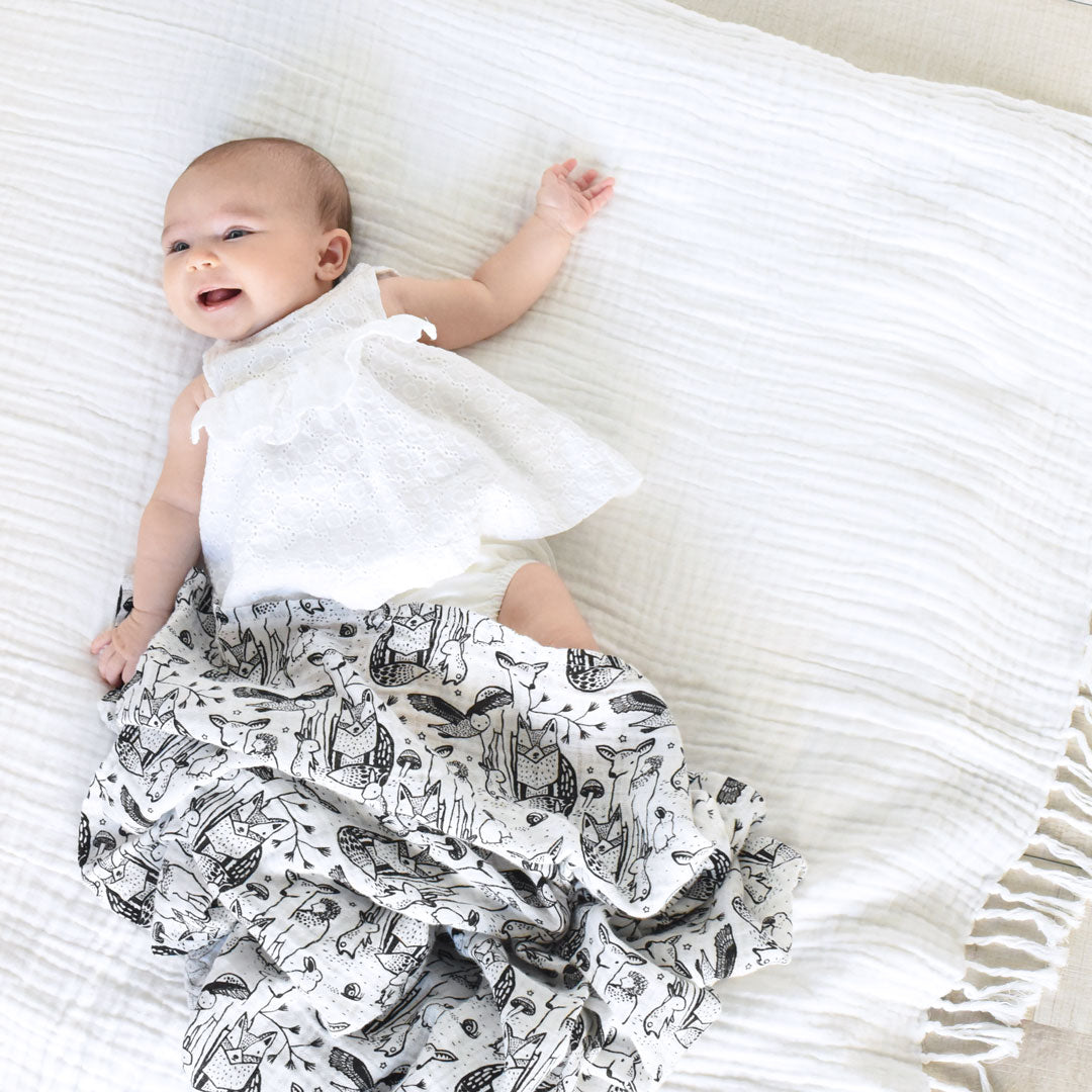 Organic Muslin Swaddle - Forest - Wee Gallery | High-Contrast Newborn & Baby Developmental Toys & Gifts